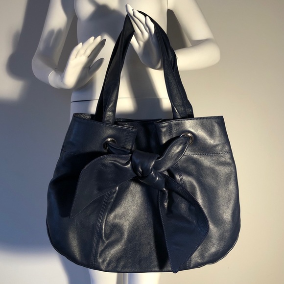 FURLA Blue Leather Handbag with Bow - Picture 1 of 6